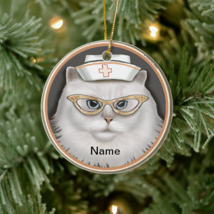 Persian Cat Nurse  Ceramic Tree Decoration