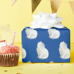 Persian Cat On Blue Wrapping Paper