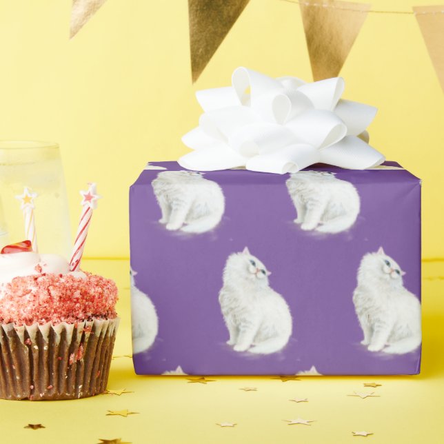 Persian Cat On Purple Wrapping Paper (Birthday Party)