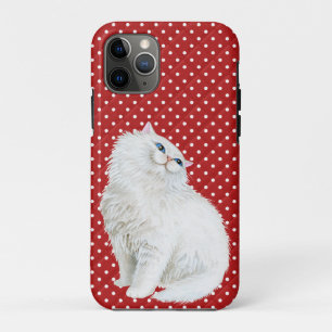 Persian cat on red and white dots Case-Mate iPhone case