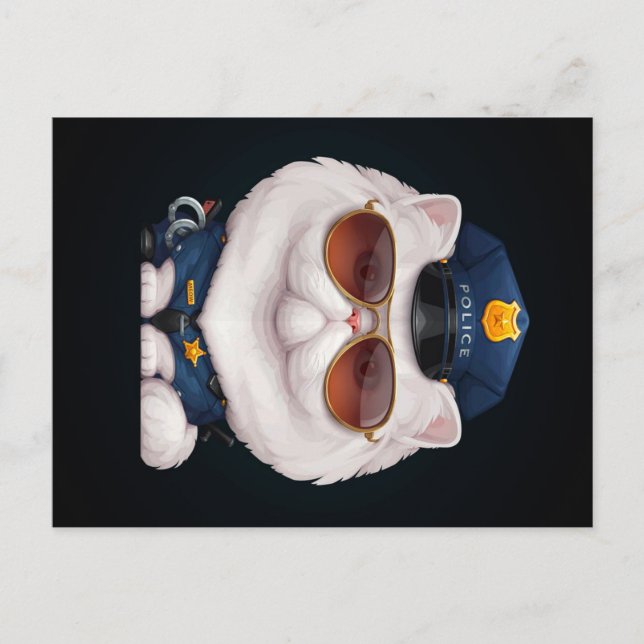 Persian Cat Police Officer| gift for police job Announcement Postcard (Front)