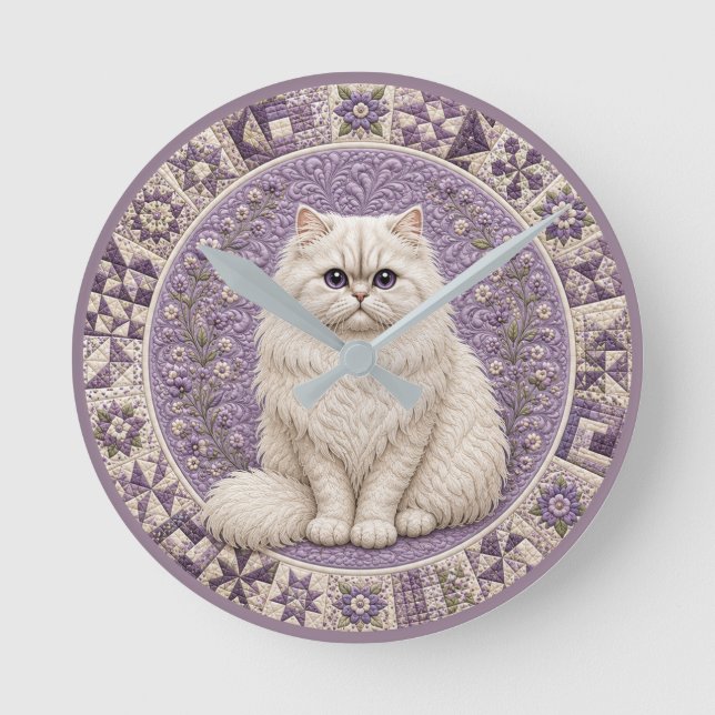 Persian Cat Quilt  Round Clock (Front)