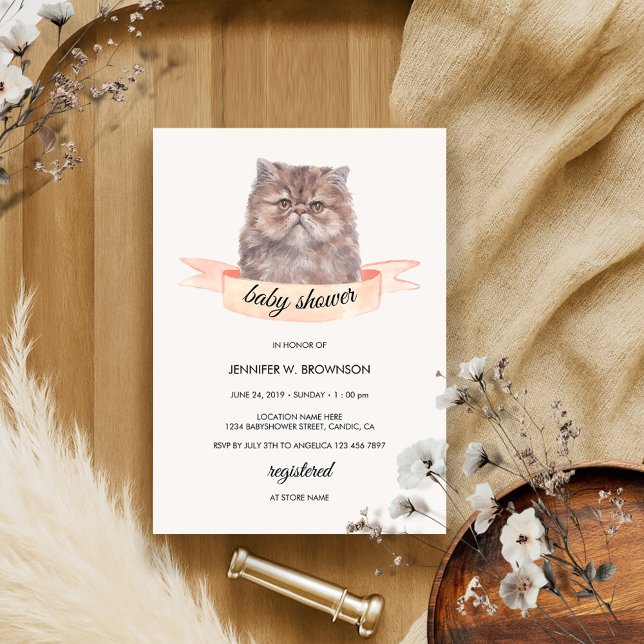 Persian Cat Ribbon Shower Invitation (Creator Uploaded)