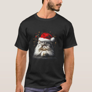 Persian Cat Santa Hat Vintage Cat Xmas Christmas L T-Shirt