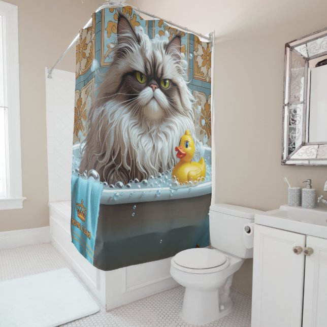 Persian Cat Sloppy Sleepy Cute Funny Shower Curtain (In Situ)