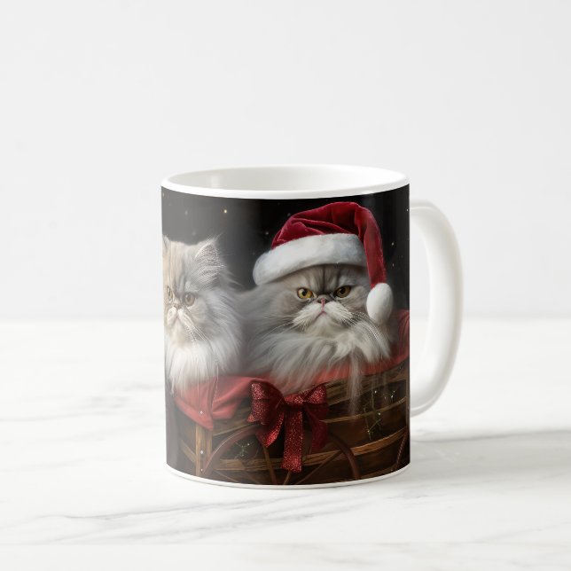 Persian Cat Snowy Sleigh Christmas Decor Coffee Mug (Front Right)
