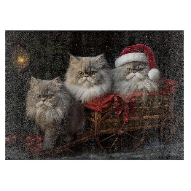 Persian Cat Snowy Sleigh Christmas Decor Cutting Board (Front)