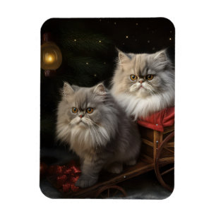Persian Cat Snowy Sleigh Christmas Decor Magnet