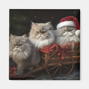 Persian Cat Snowy Sleigh Christmas Decor Magnet