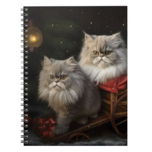 Persian Cat Snowy Sleigh Christmas Decor Notebook