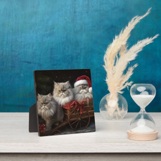 Persian Cat Snowy Sleigh Christmas Decor Plaque (Insitu)