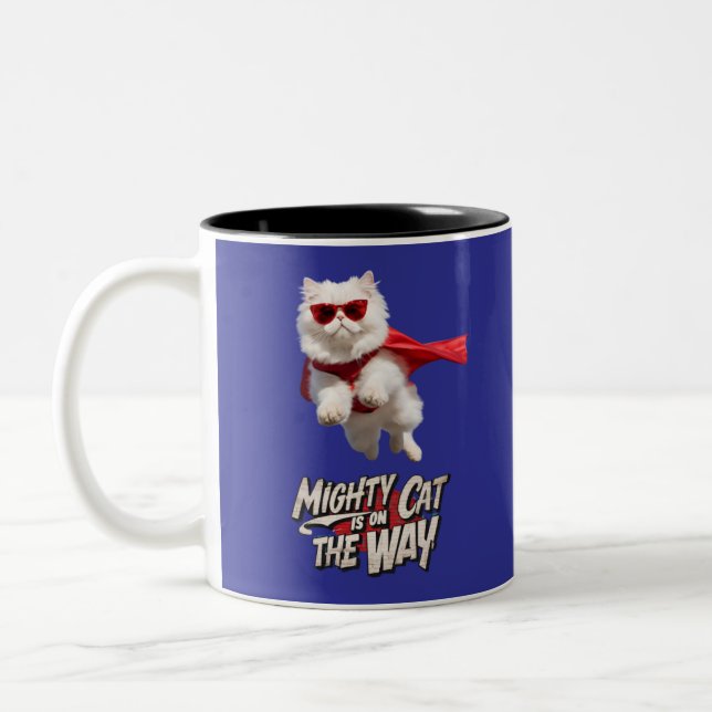 Persian Cat Superhero Two-Tone Coffee Mug (Left)