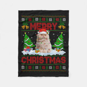 Persian Cat Ugly Xmas Sweater Funny Animal Lights  Fleece Blanket