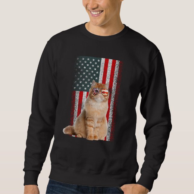 Persian Cat  US Flag Sunglasses Independence Day Sweatshirt (Front)