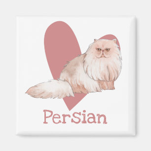 Persian Cat Watercolor Kitty Pink Heart Magnet