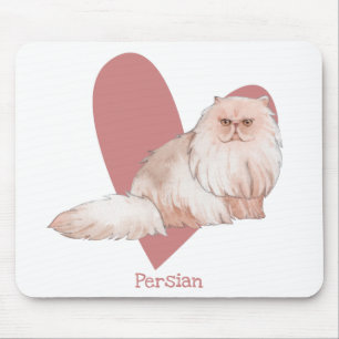 Persian Cat Watercolor Kitty Pink Heart Mouse Pad