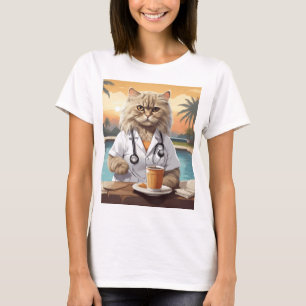 Persian Cat Wearning Drinking Coffee T-Shirt
