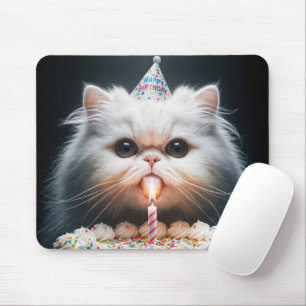 Persian Cat With a Birthday Cake Mouse Pad