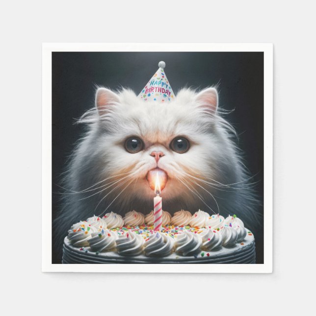 Persian Cat With a Birthday Cake Napkin (Front)