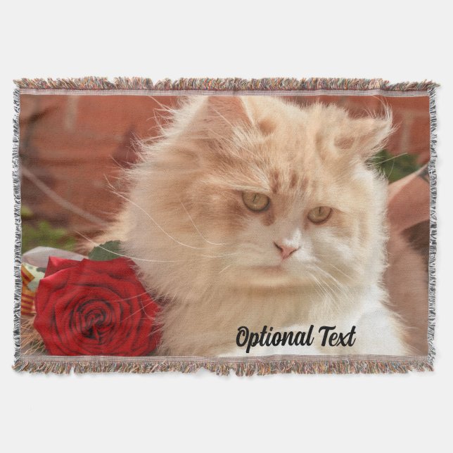 Persian Cat with a Red Rose Throw Blanket (Front)