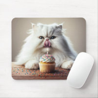 Persian Cat With Birthday Cupcake