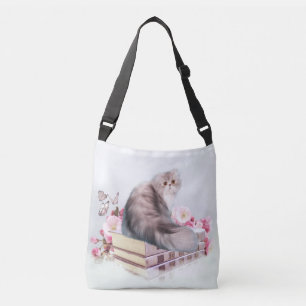 Persian cat with books crossbody bag