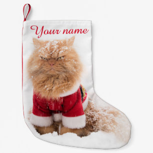 Persian cat with Christmas outfit in snow Small Christmas Stocking