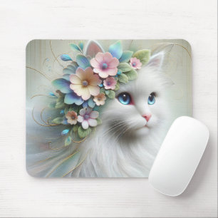 Persian Cat With Floral Laurel Mouse Pad