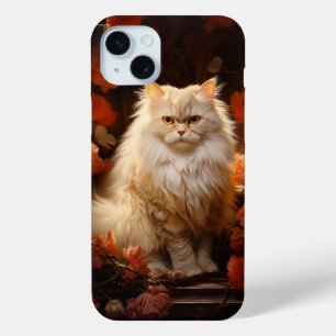 Persian cat with flowers iPhone 15 mini case