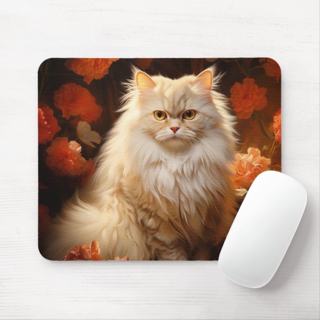 Persian cat with flowers mouse pad (With Mouse)