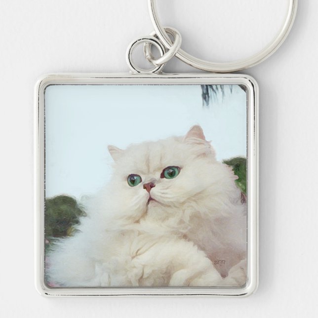 Persian Cat with Jade Eyes Key Ring (Front)