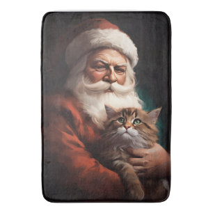 Persian Cat With Santa Claus Festive Christmas  Bath Mat