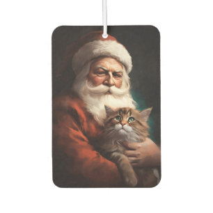 Persian Cat With Santa Claus Festive Christmas Car Air Freshener