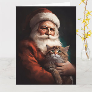 Persian Cat With Santa Claus Festive Christmas Card