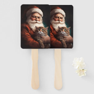 Persian Cat With Santa Claus Festive Christmas Hand Fan