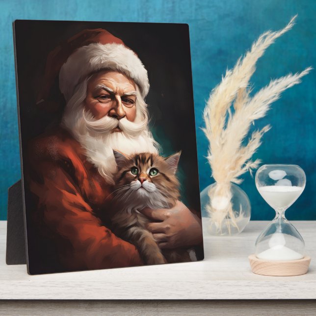 Persian Cat With Santa Claus Festive Christmas  Plaque (Side)
