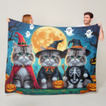 Persian Cats Pumpkin Halloween Funny Fleece Blanket<br><div class="desc">A playful Halloween scene featuring a mischievous little kitten peeking out of a carved pumpkin,  surrounded by spooky-fun fall vibes. With cheeky charm and autumn colours,  it’s the perfect touch of humour for the season.</div>