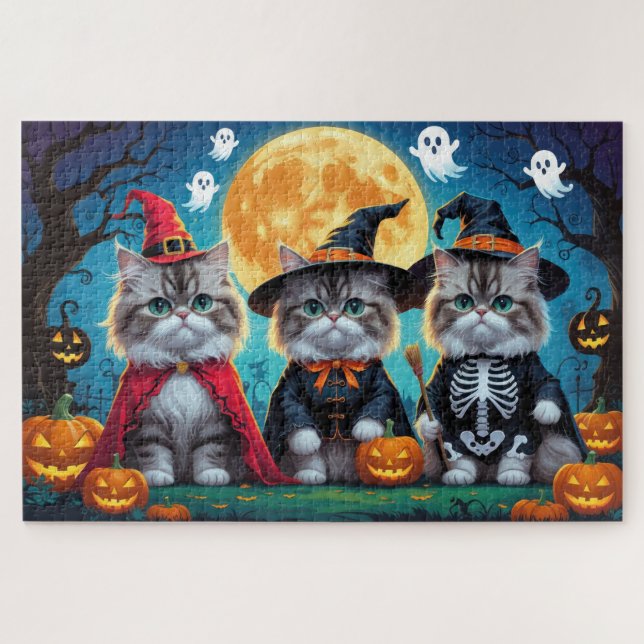 Persian Cats Pumpkin Halloween Funny Jigsaw Puzzle (Horizontal)