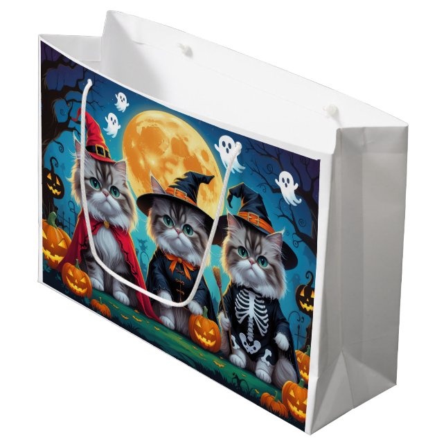 Persian Cats Pumpkin Halloween Funny Large Gift Bag (Front Angled)