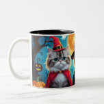 Persian Cats Pumpkin Halloween Funny Two-Tone Coffee Mug<br><div class="desc">A playful Halloween scene featuring a mischievous little kitten peeking out of a carved pumpkin,  surrounded by spooky-fun fall vibes. With cheeky charm and autumn colours,  it’s the perfect touch of humour for the season.</div>