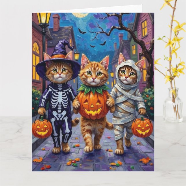 Persian Cats Trick-or-Treating  Halloween Costumes Card (Yellow Flower)