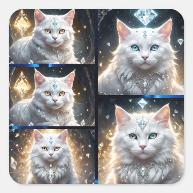 Persian Cats Wearing Diamonds Photo Collage, Square Sticker (Front)