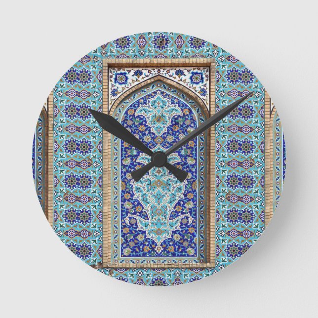 Persian elaborate tiled mural design round clock (Front)