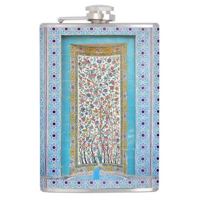 Persian elaborate tiled mural       hip flask (Front)