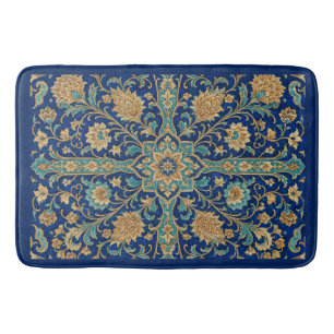 Persian Floral Arabesque Pattern Royal Blue Bath Mat