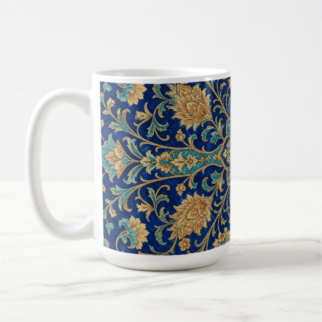 Persian Floral Arabesque Pattern Royal Blue  Coffee Mug (Left)