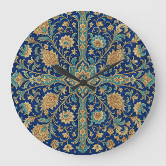 Persian Floral Arabesque Pattern Royal Blue Large Clock