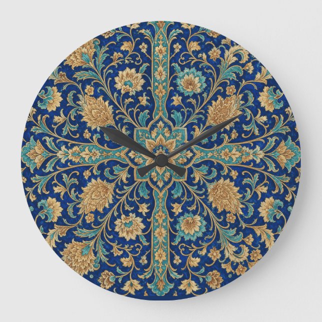 Persian Floral Arabesque Pattern Royal Blue  Large Clock (Front)
