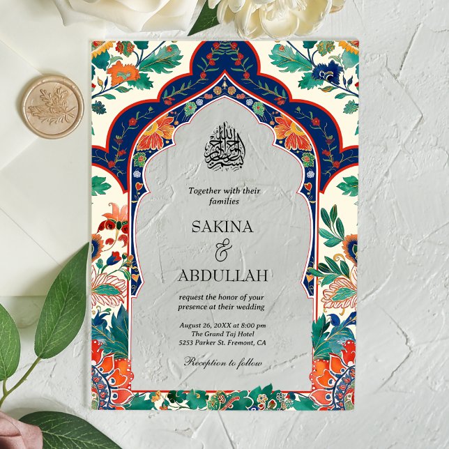 Persian Floral Inlay Muslim Wedding Acrylic Invitations (Creator Uploaded)