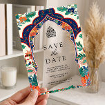 Persian Floral Inlay Muslim Wedding Save the Date Acrylic Invitations<br><div class="desc">Amaze your guests with this Islamic style wedding save the date featuring an elegant floral inlay arch and 'Bismillah' in Arabic calligraphy.</div>